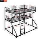 Industrial Triple Bunk Bed With Dual Ladders Frame, Space Saving Design
