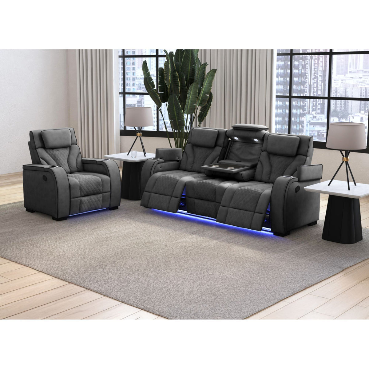 Blitz Motion Sofa With DDT, Reading Light, Wireless Charger And LED in Dark Gray by Elements International, view 13