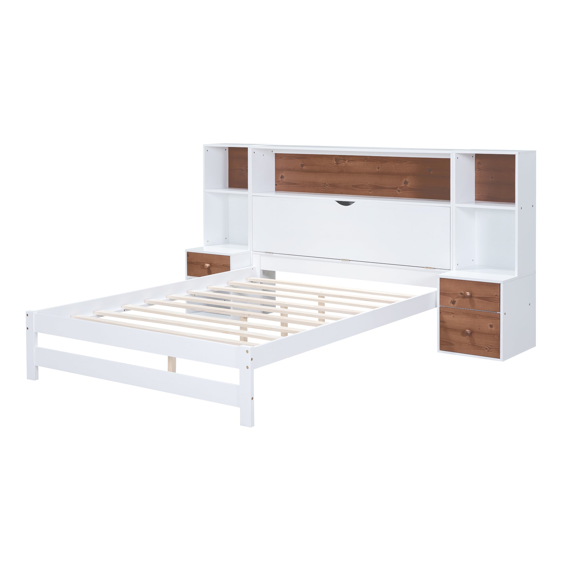 Full Size Platform Bed with Storage Headboard and Drawers, White - Atlantic Fine Furniture Melbourne FL