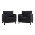 Wide Modern Farmhouse Performance Accent Chair With Legs, Wood Base
