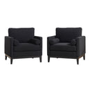 Wide Modern Farmhouse Performance Accent Chair With Legs, Wood Base