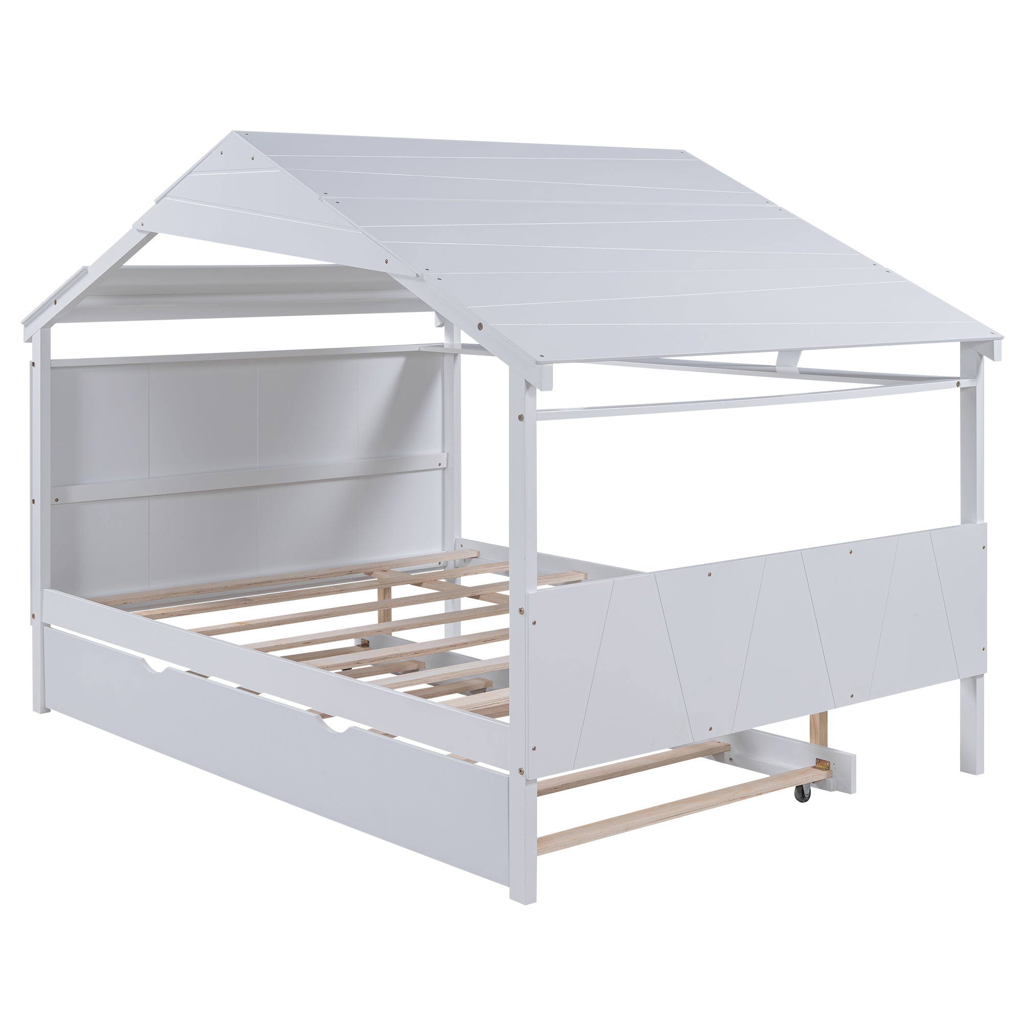 Wood Full Size House Bed with Twin Size Trundle and Storage, White - Atlantic Fine Furniture Melbourne FL