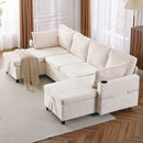 Sectional Sofa Bed With Pull Out Sleeper, USB Ports, Cup Holders