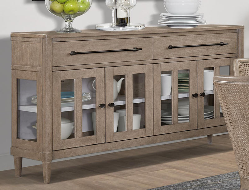 Power Ready - Buffet With Glass Cabinet Doors - Sand