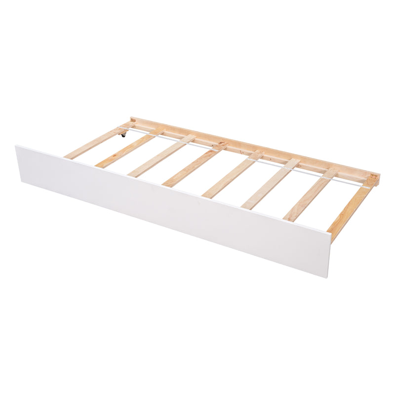 Twin Bed with Trundle, Platform Bed Frame with Headboard and Footboard, for Bedroom Small Living Space,No Box Spring Needed,White(New SKU:W504P148532)