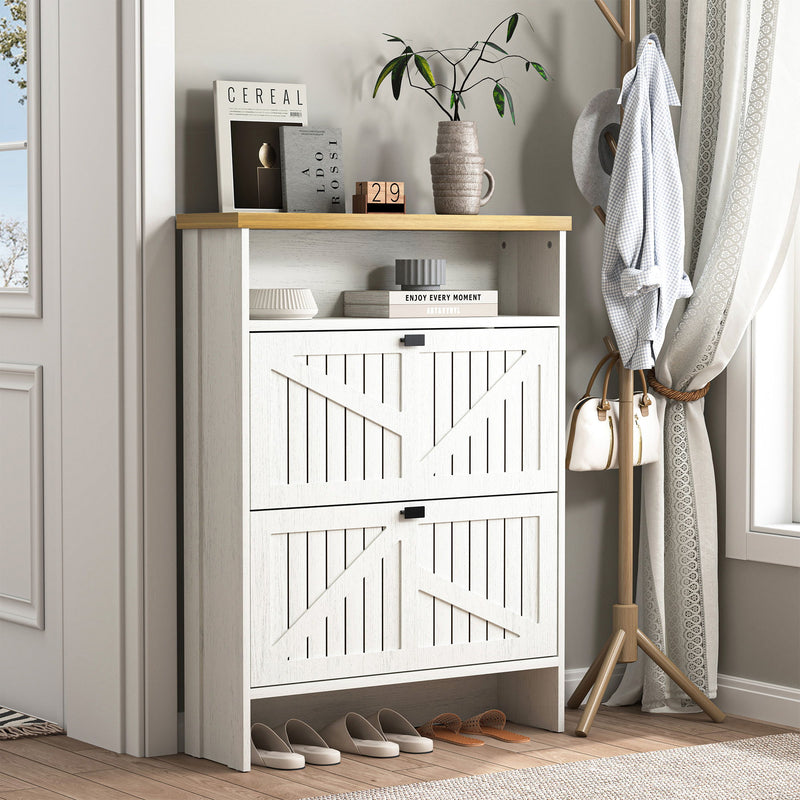 4 Layer Folding Shoe Cabinet With Metal Rounded Corners Convenient Shoe Storage - White
