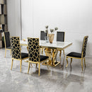79.53 In. Elegant Marble Pattern Dining Table For 6 Or 8 Seats Polished Stainless Steel Base - Gold