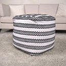 Lani - Handcrafted Fabric Pouf, Durable Cotton Square - Natural / Black