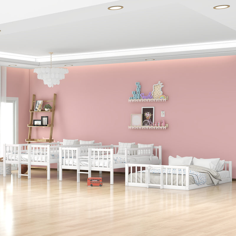 Full-Over-Full-Over-Full Triple Bed with Built-in Ladder and Slide , Triple Bunk Bed with Guardrails, White(OLD SKU :LP000052AAK)