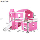 Full Size Bunk Bed with Slide Pink Tent and Tower - Pink