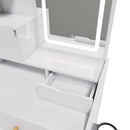 LED Vanity Mirror With Stool, 2 Drawers & 5 Storage Cabinets, Adjustable Lighting Mdf Dressing Table For Bedroom - White