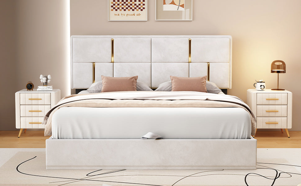 Queen Size Upholstered Platform Bed with Hydraulic Storage System,No Box Spring Needed,Beige - Atlantic Fine Furniture Melbourne FL