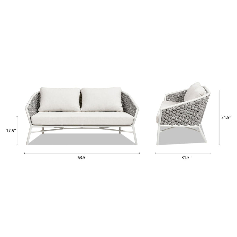 Rowan - Rope Barrel Back Patio Conversation Loveseat Sofa - Optic White