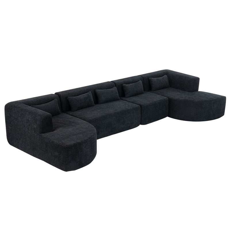 Upholstered Sofa Free Combined Sofa Couch With Two Chaise Lounge And Five Back Pillows For Living Room