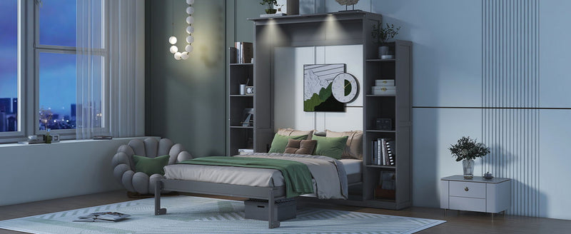 Wall Murphy Bed With Shelves And LED Lights