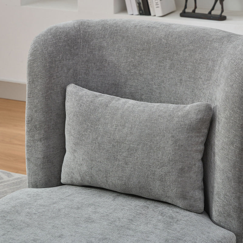Wide Modern Chenille Cushioned Armless Metal Base 360° Swivel Chair With Pillow