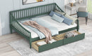 Full Size Daybed with Two Storage Drawers and Support Legs, Green