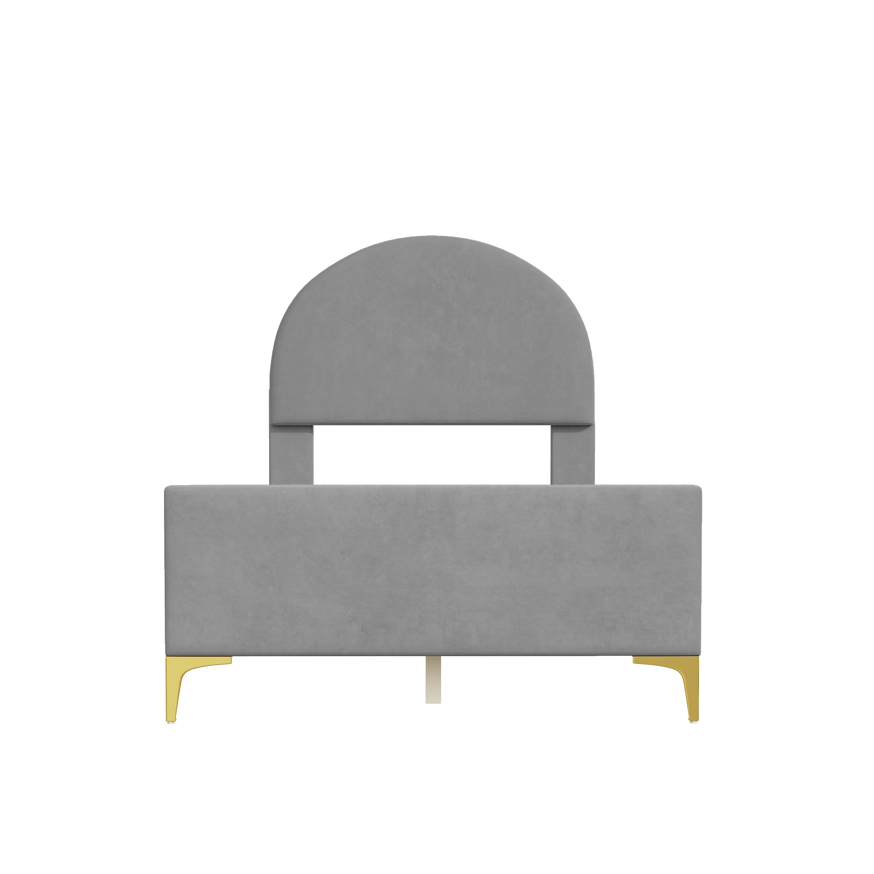 Twin Size Upholstered Platform Bed with Classic Semi-circle Shaped headboard and Mental Legs, Velvet, Gray - Atlantic Fine Furniture Melbourne FL
