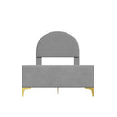 Twin Size Upholstered Platform Bed with Classic Semi-circle Shaped headboard and Mental Legs, Velvet, Gray