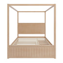 Canopy Platform Bed With Trundle And 3 Storage Drawers, 4 Post Solid Bed Frame With Headboard