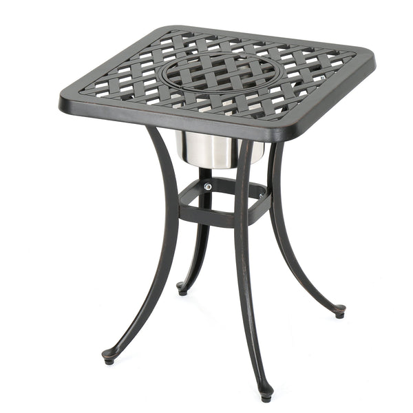 Outdoor Cast Aluminum Bistro Table With Ice Bucket - Black Copper
