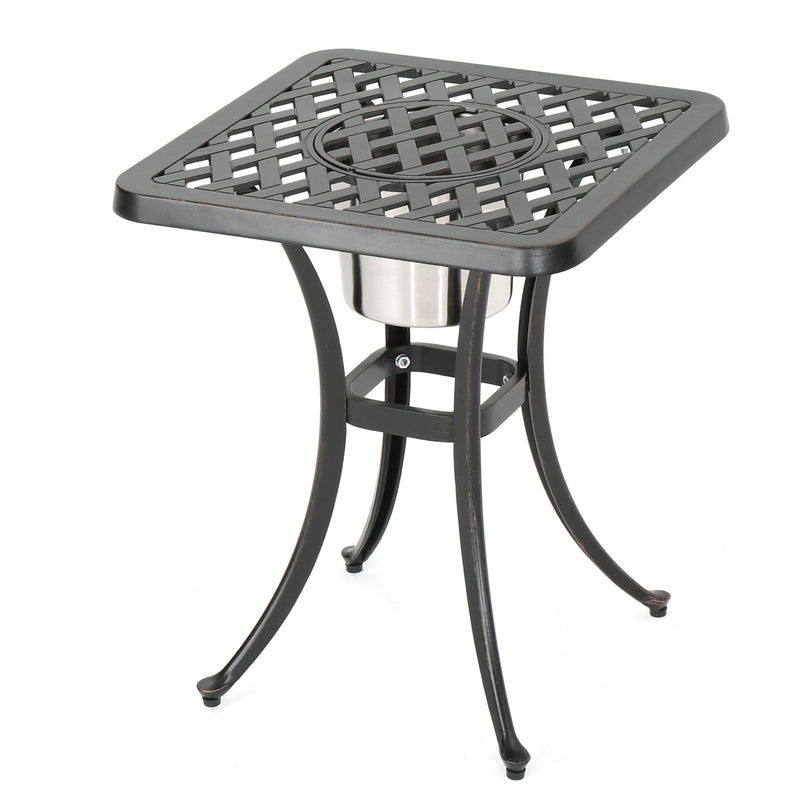 Outdoor Cast Aluminum Bistro Table With Ice Bucket - Black Copper