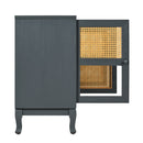 Retro Industrial 4 Door Sideboard With Large Storage, Rattan And Glass Doors