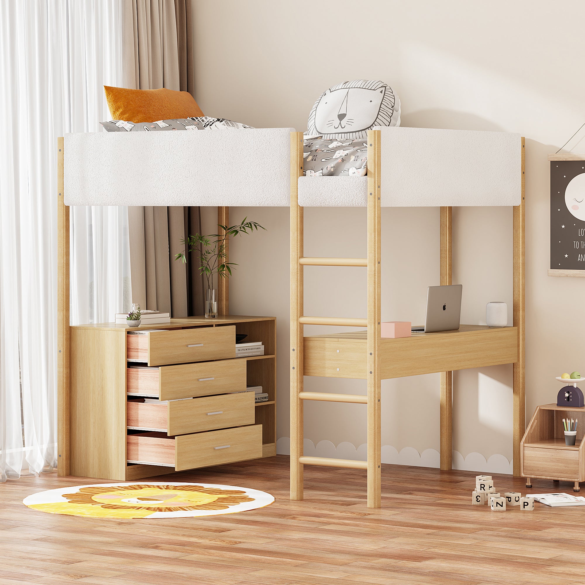 Full Size Teddy FleeceLoft Bed Wood Bed, Natural - Atlantic Fine Furniture Melbourne FL