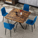 Mid Century Modern Square Dining Table Set With Faux Marble Tabletop And Iron Legs For 4, Space Saving Design - Brown / Blue