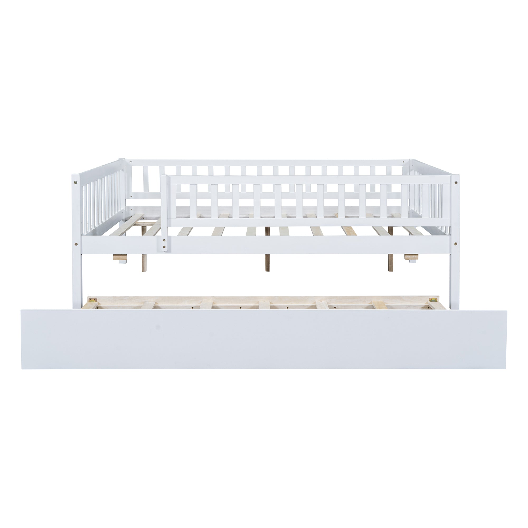 Full Size Wood Daybed with Trundle and Fence Guardrails, White - Atlantic Fine Furniture Melbourne FL