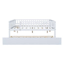 Full Size Wood Daybed with Trundle and Fence Guardrails, White