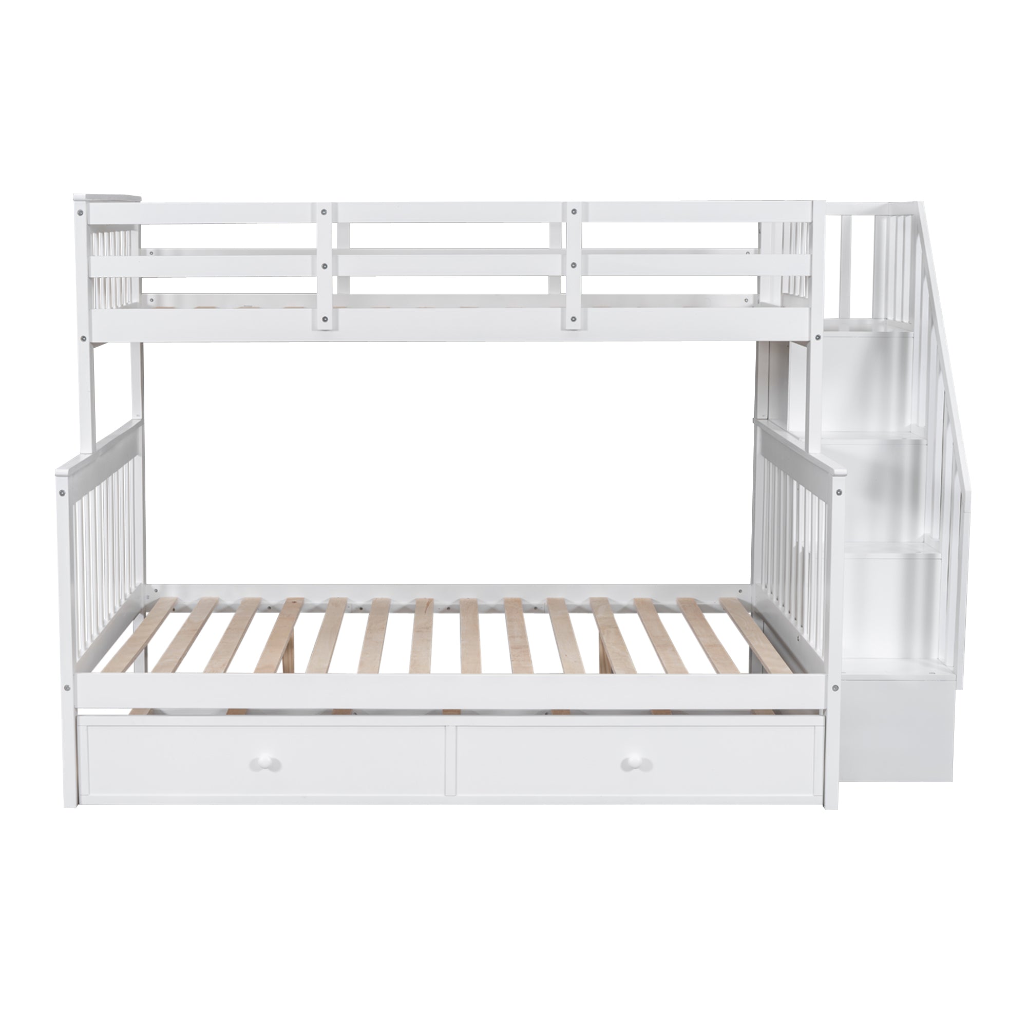 Twin-Over-Full Bunk Bed with Twin size Trundle, Storage and Guard Rail for Bedroom, Dorm, for Adults, White(OLD SKU :LT000119AAK) - Atlantic Fine Furniture Melbourne FL