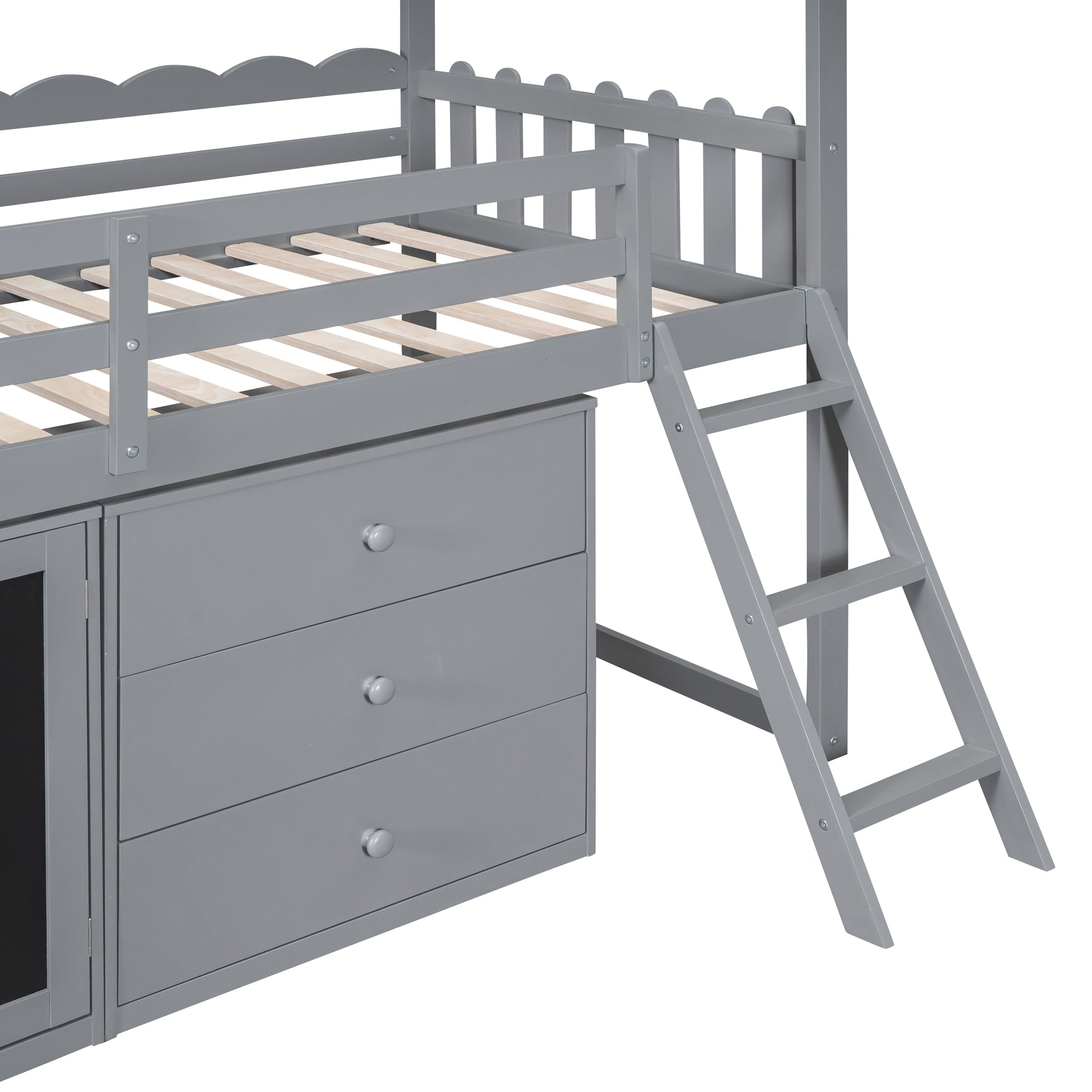 Twin Size House Bed With Cabinet and Drawers, Gray - Atlantic Fine Furniture Melbourne FL