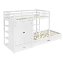 Twin-over-twin Bunk Bed with Wardrobe, Drawers and Shelves, White