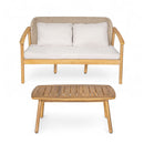 2 Piece Outdoor Acacia Wood Conversation Set, Woven Rope Backrest Patio Seating Group, Woven Rope With Coffee Table For Porch - Light Teak / Beige