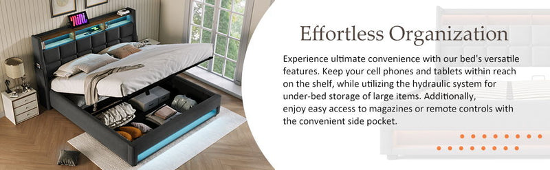 Upholstered Platform Bed With A Hydraulic Storage System, LED And USB Charging (Without Mattress)