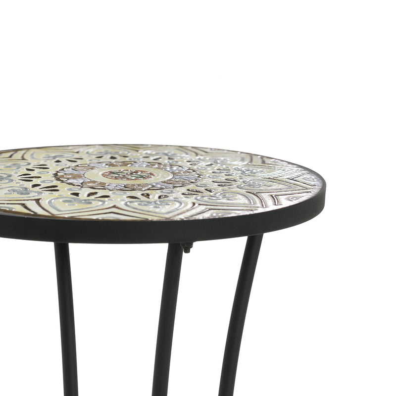 Ceramic Tile And Iron Patio Side Table With Shelf