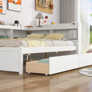 Full Bed with L-shaped Bookcases, Drawers ,White
