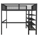Full Size Metal Loft Bed with 4-Tier Shelves and Storage, Black