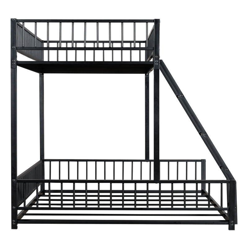Bunk Bed Frame With Ladder And Safety Guardrails