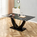 Modern Minimalist Luxurious Imitation Marble Dining Table Rectangular Office Desk With Tempered Glass - Black