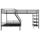 L-Shaped Twin Over Full Bunk Bed And Twin Loft Bed With 4 Built In Shelves - Black