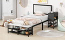 Platform Bed With 2 Tier Storage Shelves, Storage Cabinet
