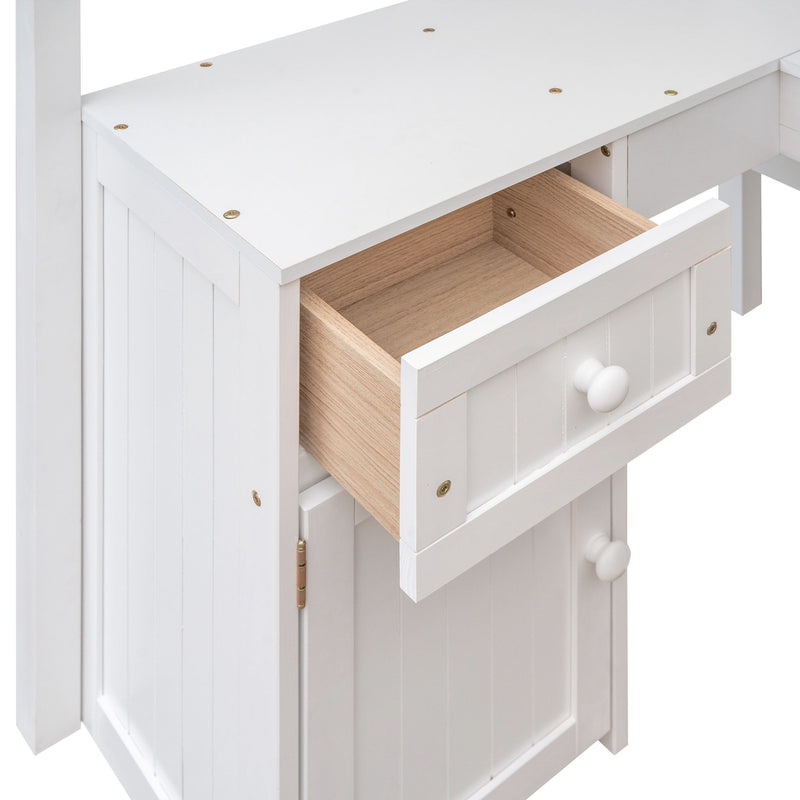 Loft Bed With Drawers, Cabinet, Shelves With Desk