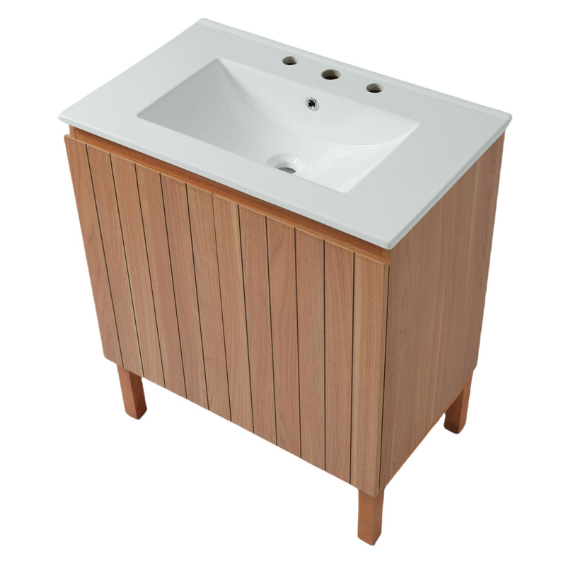 Bathroom Vanity With Sink, Minimalist Design, 45 Degrees Free Handle Doors - Antique Natural