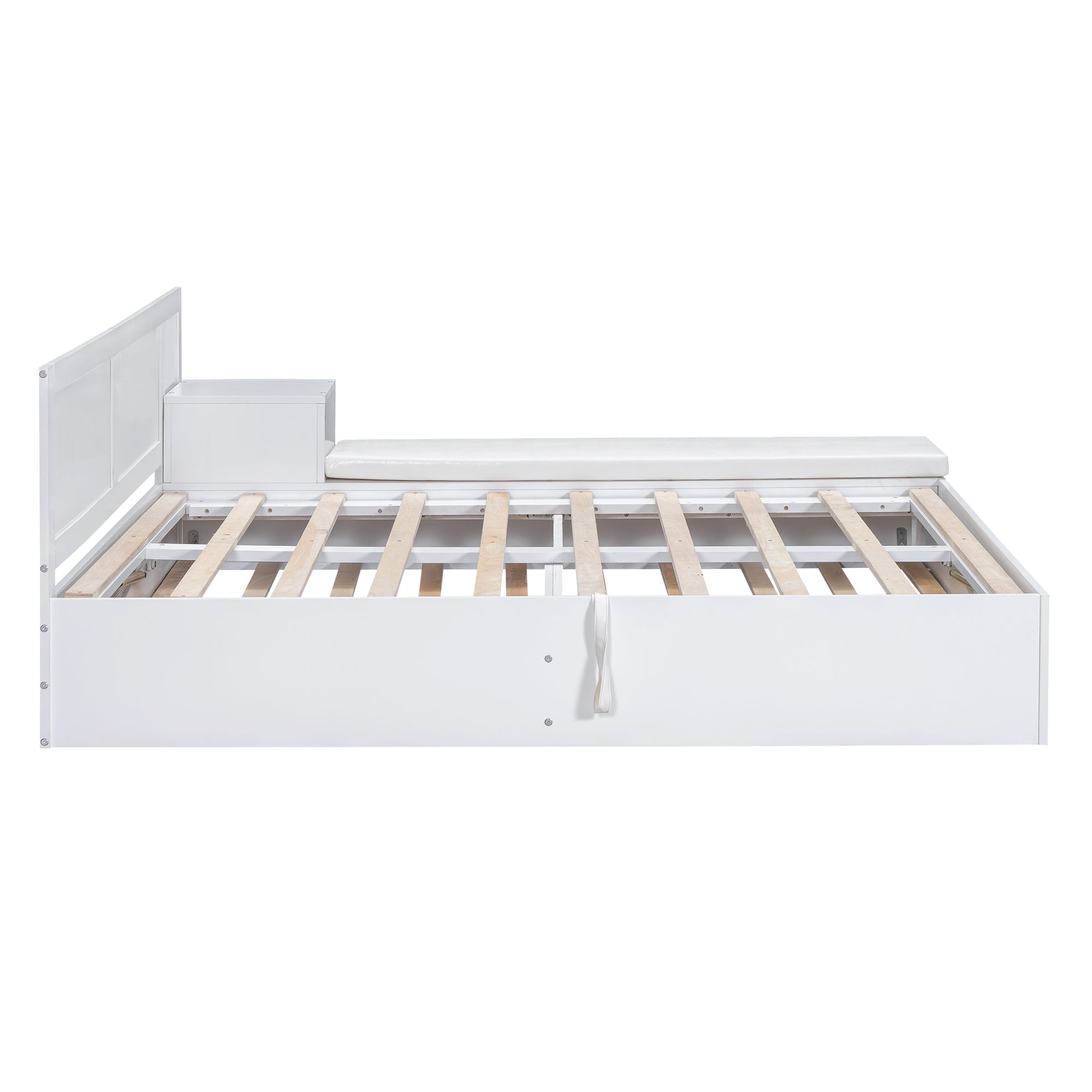 Full Size Wood Storage Hydraulic Platform Bed with Twin Size Trundle, Side Table and Lounge, White - Atlantic Fine Furniture Melbourne FL