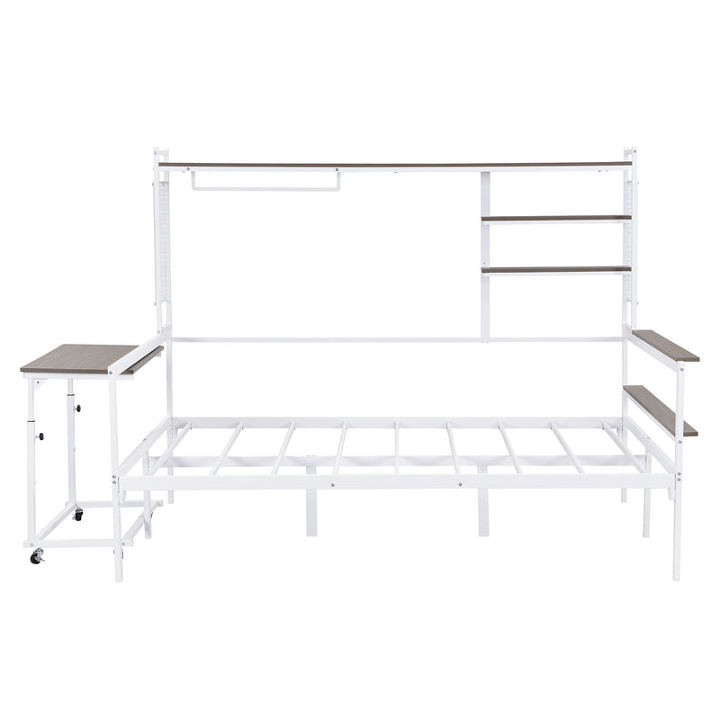 Daybed With Movable Desk, Grid, Shelves And Clothes Hanger