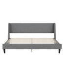 King Size Bed Frame Upholstered Bed Frame Platform ,Non-adjustable Headboard Linen Fabric Headboard Wooden Slats Support/No Box Spring Needed/Easy Assembly/Mattress Foundation, Light gray