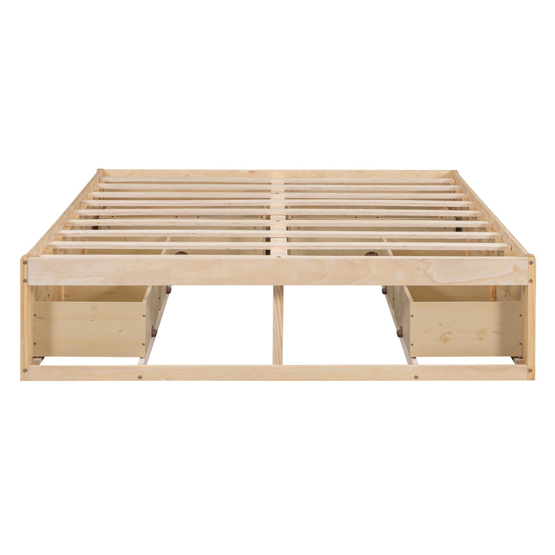 Full Size Platform Bed with 6 Storage Drawers,Antique Natural