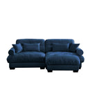 Modern Sectional Sofa With Ottoman, Round Bolster Armrests, Waist And Throw Pillows